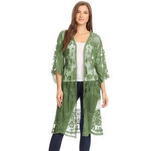 Anna-Kaci Women's Embroidered Floral Butterfly Crochet Drop Shoulder Cardigan - 1 of 4