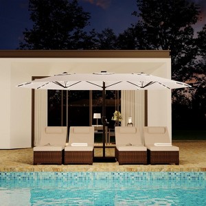 15FT Rectangular Patio Umbrella with Base, Solar Lights & Crank Handle, UV Protective Canopy for Outdoor Dining, Poolside - 1 of 4