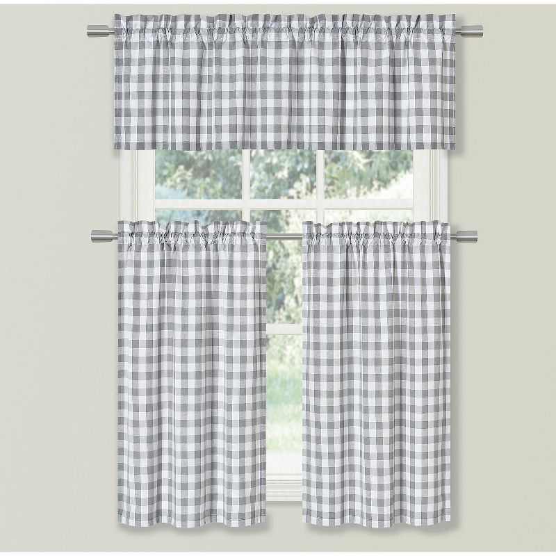 Kate Aurora Country Farmhouse Plaid Checkered Gingham 3 Pc Kitchen Curtain Tier & Valance Set, 2 of 3