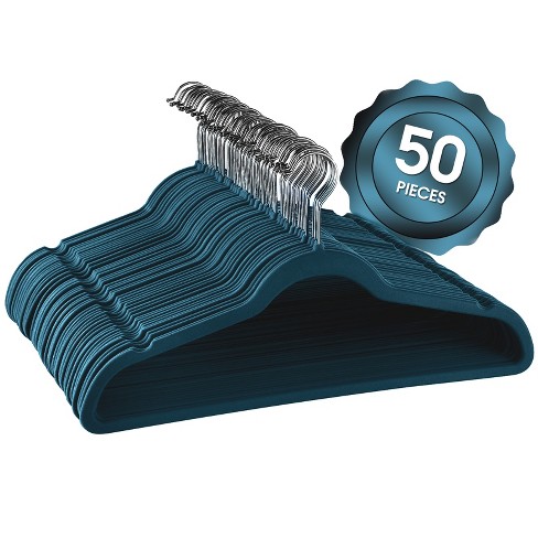 Elama Home 50 Piece Set of Velvet Slim Profile Clothes Hangers with  Stainless Steel Swivel Hooks in Blue
