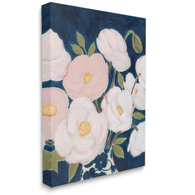 Stupell Industries Luminous Pink Floral Bouquet Over Deep Blue