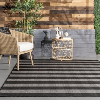 Alexis Black and Gray Striped 3' x 5' Outdoor Area Rug