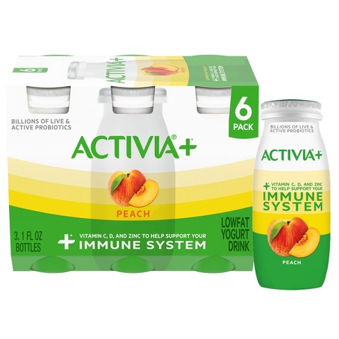 Activia+ Peach Probiotic Low Fat Yogurt Drink - 6ct/3.1 Fl Oz : Target