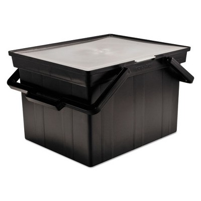 Black Portable Plastic File Box with Hinged Lid and Handles