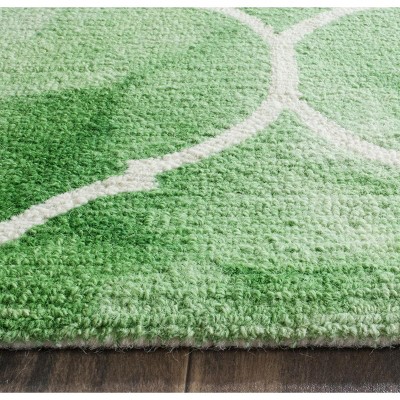 Ivory and Green Hand-Tufted Wool Square Area Rug