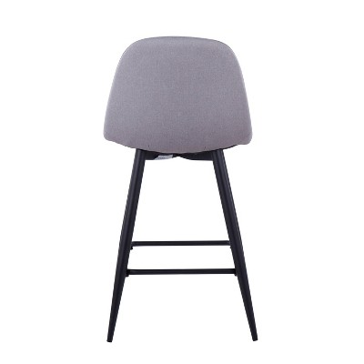 Set of 2 Black Metal Light Grey Fabric Counter Stools
