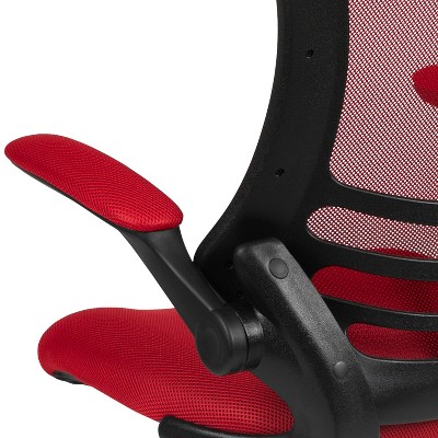 Adjustable Red Mesh Drafting Chair with Lumbar Support and Flip-Up Arms