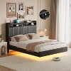 Upholstered PU Leather Floating Bed Frame with LED Lights and Charging Station, 50" Tall Headboard with Storage, Stable Structure. - 4 of 4
