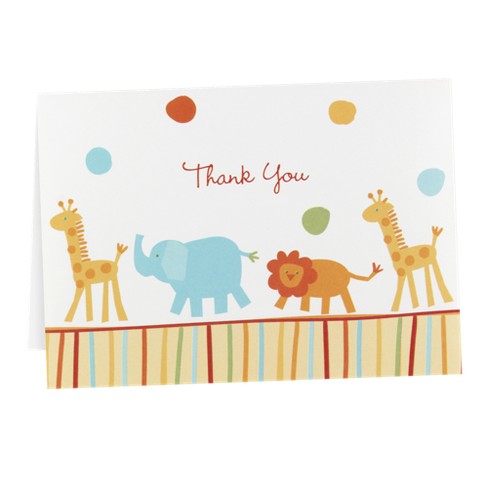 25ct Jungle Baby Animal Baby Shower Blank Thank You Cards Target