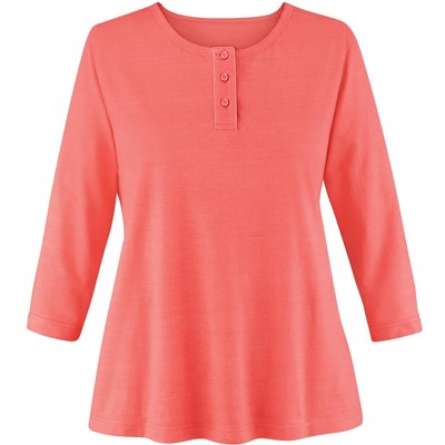 Collections Etc 3/4 Sleeve Scoop Neckline Knit Henley Top