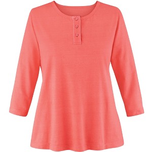 Collections Etc 3/4 Sleeve Scoop Neckline Knit Henley Top - 1 of 4