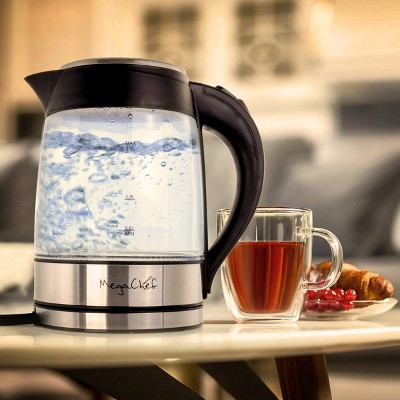 MegaChef 1.8L Silver Glass and Stainless Steel Electric Tea Kettle