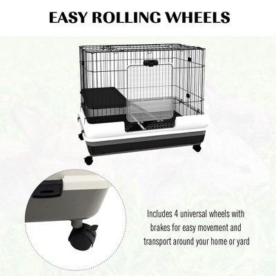 Black 2-Level Small Animal Cage with Wheels and Removable Tray