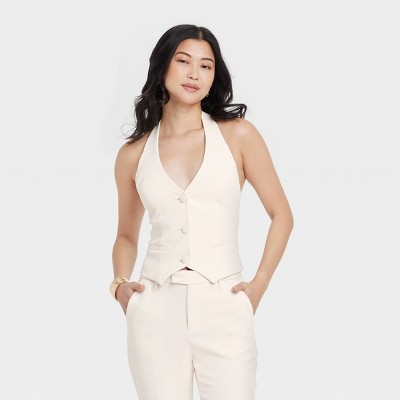 Women's Signature Crepe Vest - A New Day™ Cream