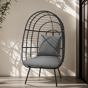 SUGOLD Wicker Egg Chair, Oversized Indoor Outdoor Lounger Large Egg Basket Chair with Stand and Cushions for Patio Porch, Backyard, Living Room, - 1 of 1