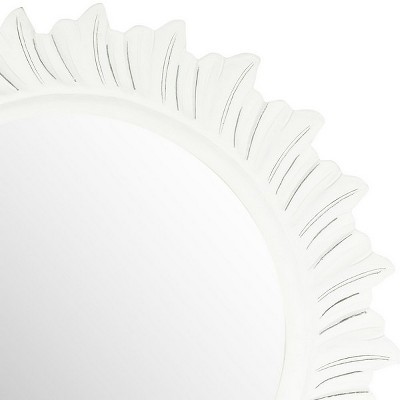Antique White Round Wood Sunburst Wall Mirror