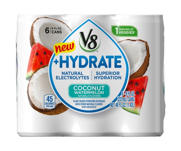 V8 +Hydrate Coconut Watermelon Juice Drink - 6pk/8 fl oz Cans