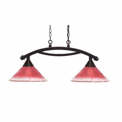 Toltec Lighting Bow 2 - Light Island Pendant Light in  Dark Granite with 12" Raspberry Crystal Shade