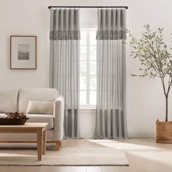 1pc 50"x108" Light Filtering Lucinda Knotted Fringe Window Curtain Panel Gray - Mercantile