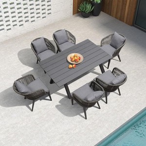 PURPLE LEAF Outdoor Dining Set Patio Aluminium Table and Rope Weave Chairs Included Cushions for Backyard Decor Kitchen - 1 of 4