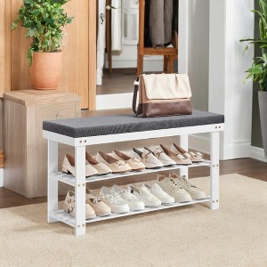 2-Tier Shoe Rack Bamboo Shoe Bench Stable Shoe Organizer for Entryway Living Room Bench Seat Holds Up to 300 lb 11.4 x 35.4 x 19.3 Inches - 1 of 4