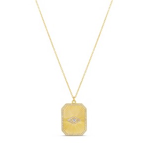 SHYMI Fluted Rectangular Evil Eye Necklace — .925 Sterling Silver, 14k Gold-Plated - Rhodium Plated, Cubic Zirconia Pavé Detailing, Adjustable Chain - 1 of 3