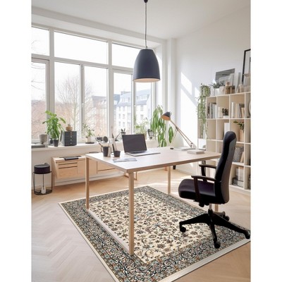 Ivory and Blue Persian Style Rectangular Area Rug 4' 1" x 6' 1"