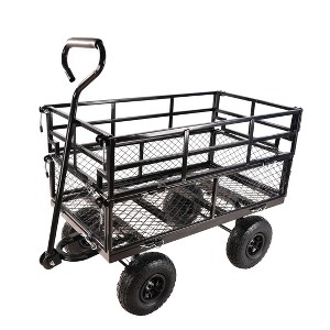 VYNXARIA Wagon Cart Garden cart trucks make it easier to transport firewood,black double fence utility cart - 1 of 4