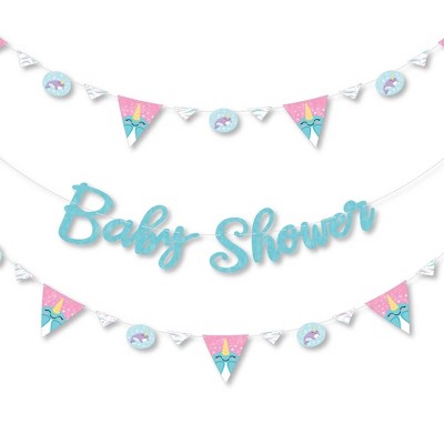 Big Dot of Happiness Narwhal Girl - Under The Sea Baby Shower Letter Banner Decoration - 36 Banner Cutouts and Baby Shower Banner Letters