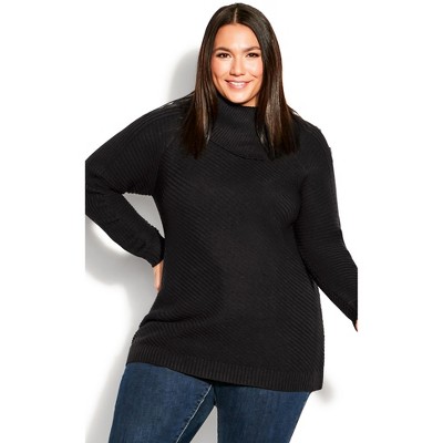 Women's Plus Size Split Neck Sweater - Black | Avenue : Target