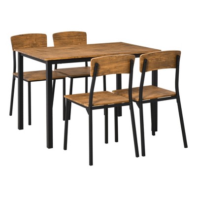 Industrial 5-Piece Dining Set with Dark Walnut MDF and Steel