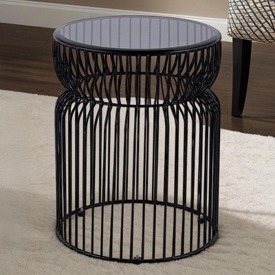 Vynxaria 21" Modern End Table - Sleek Metal Base with Tinted Tempered Glass Top
