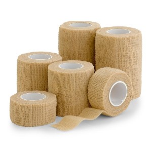 6 Pack Self Adherent Cohesive Tape Combo 1",2",3"x5 Yards Light Tan, Self Adhesive Athletic Wrap for Ankle, Wrist & Knee Sprains - 1 of 4