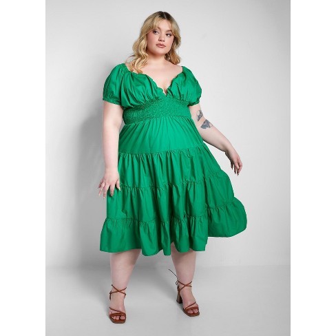 Rebdolls Women's Peasant Midi Skater Dress - Green - 5x : Target