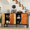CLIHOME Modern Multifunctional Buffet Cabinet With Storage Space, Retro Style 4-Door Wooden Decorative Storage Cabinet With Geometric Patterns - 2 of 4