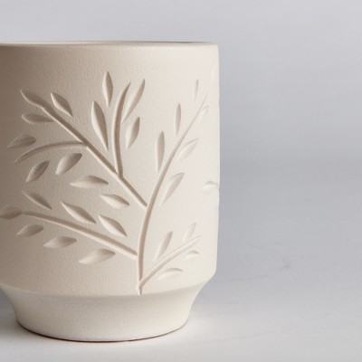 Handcrafted Beige Terracotta Cachepot with Vine Motif