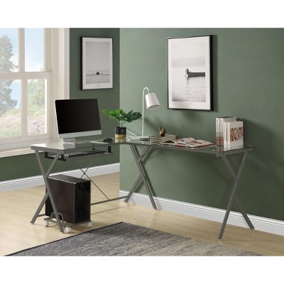 NicBex L Shaped Desk Home Office Desks 66" Glass Work Desk Office Home Desk with 1 Flexible Computer Holder for Office