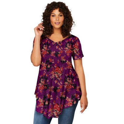 Roaman's Women's Plus Size Ultra Drape V Neck Swing Tunic