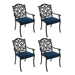 CLIHOME Cast Aluminum Patio Vintage Carved Dining Chairs with Sofa Cushions (Set of 4) - 1 of 4