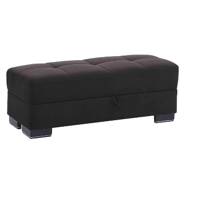 HomeRoots 50" Black and Brown Microfiber Tufted Storage Ottoman
