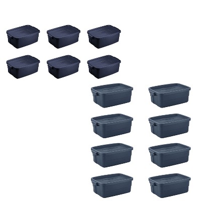 Rubbermaid Storage Bundle with 3 Gallon Stackable Plastic Storage Containers (6 Pack) and 10 Gallon Stackable Storage Totes, (8 Pack) Dark Indigo