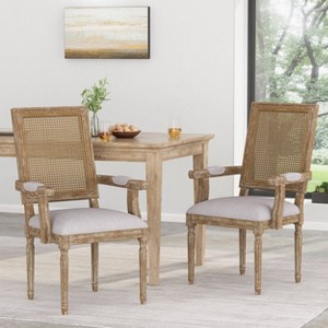 Set of 2 Maria French Country Wood and Cane Upholstered Dining Chairs - Christopher Knight Home - 1 of 4