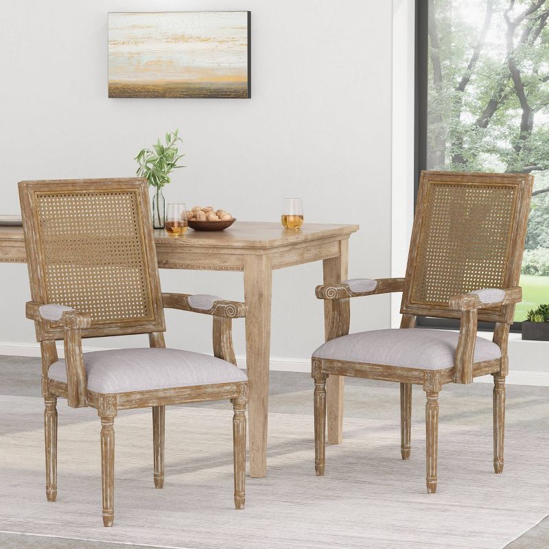 Set of 2 Maria French Country Wood and Cane Upholstered Dining Chairs - Christopher Knight Home, 3 of 17