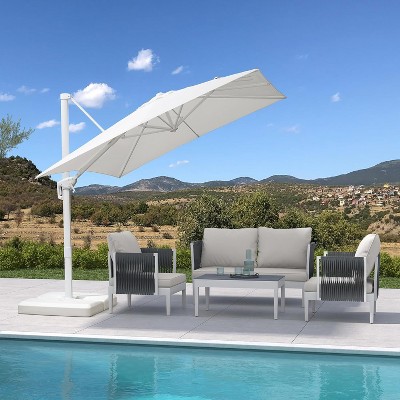 PURPLE LEAF Patio Umbrella White Cantilever Offset Umbrella Square Outdoor Umbrella with 360-degree Rotation for Garden Deck Pool