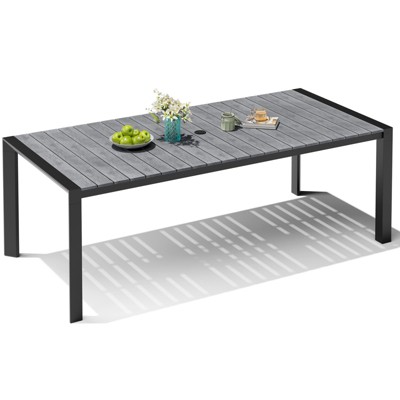 Crestlive Products Outdoor Dining Table for 4-6 People Patio Rectangle Table, Aluminum Frame with Durable Wood-Like Tabletop and Umbrella Hole Brown