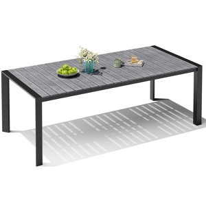 Crestlive Products Outdoor Dining Table for 4-6 People Patio Rectangle Table, Aluminum Frame with Durable Wood-Like Tabletop and Umbrella Hole Brown - 1 of 4