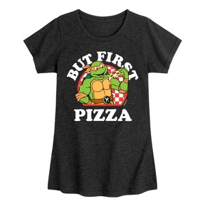 Girls' - Teenage Mutant Ninja Turtles - But First Pizza Fitted Short Sleeve Graphic T-Shirt - 1 of 4