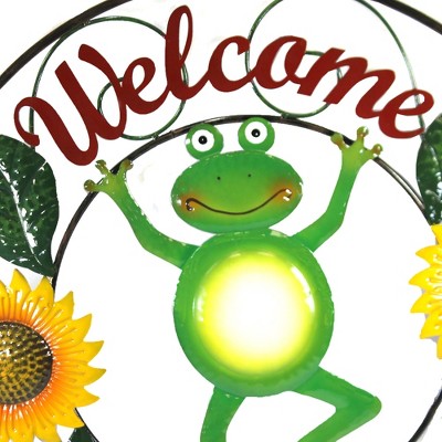 Home & Garden 28.0" Dancing Frog Plaque Welcome Sunflowers Direct Designs International  -  Decorative Wall Sculptures