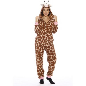 Just Love Womens One Piece Winter & Christmas Character Adult Bodysuit Hooded Pajamas - 1 of 4