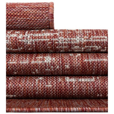 Rust Red and Gray Synthetic Outdoor Rectangular Area Rug